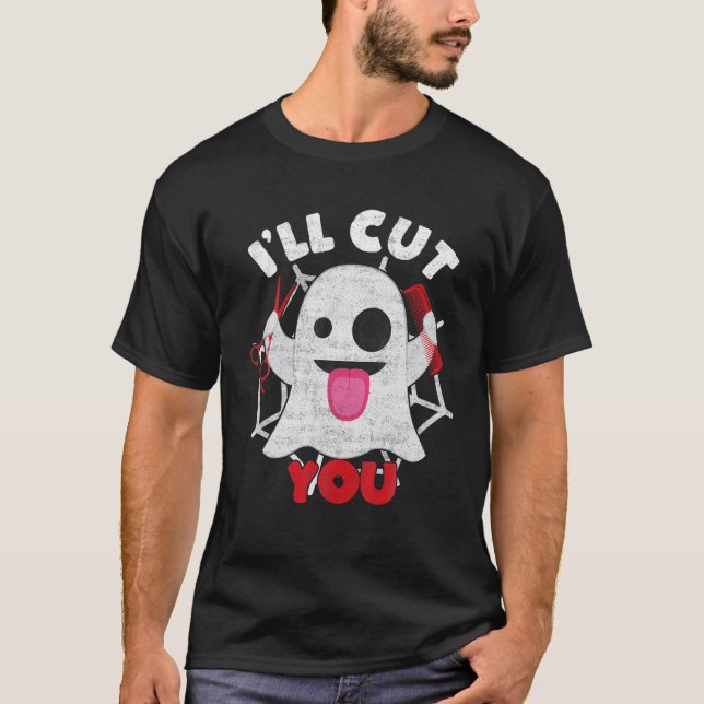 Friseur, ich schneide dir Friseurhandschuh Hallowe T-Shirt (Vorderseite)