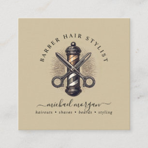 Friseur im Vintage-Barber-Shop-Stil Quadratische Visitenkarte