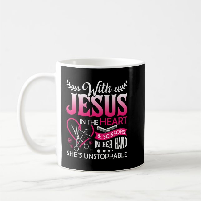 Friseur Jesus in Herzensschere Friseurin Kaffeetasse (Links)
