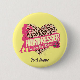 Friseur Leopard Hair Hustler Hairstylist Button