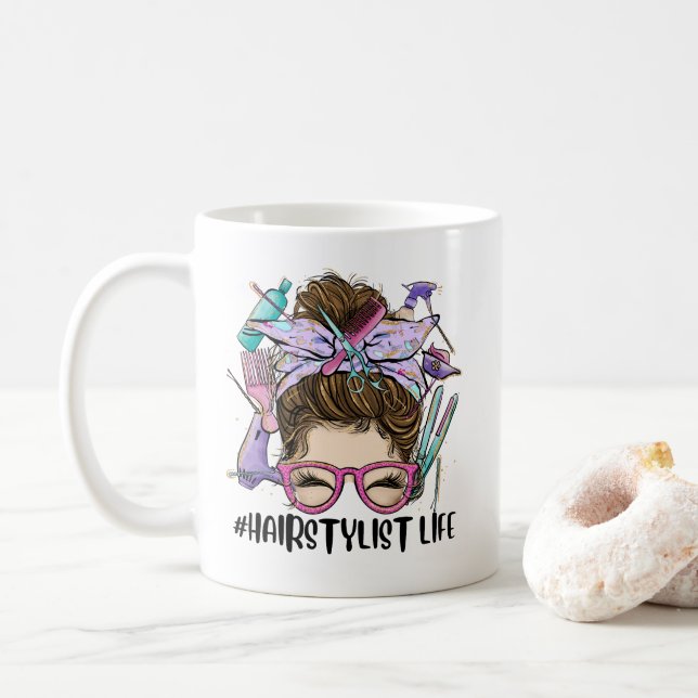 Friseur Life Messy Bun Friseur Frisör Kaffeetasse (Mit Donut)