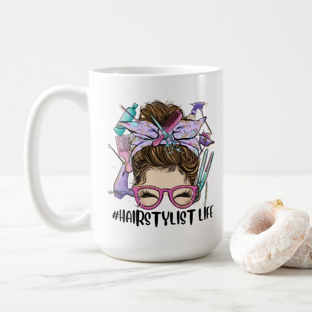 Friseur Life Messy Bun Friseur Frisör Kaffeetasse (Mit Donut)