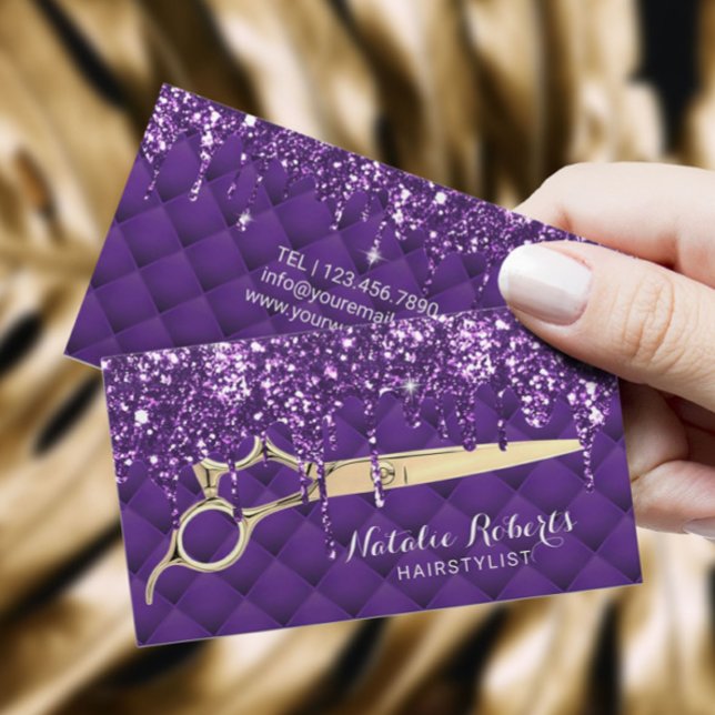 Friseur Lux Lila Glitzer Tropfen Schönheitssalon Visitenkarte (Von Creator hochgeladen)