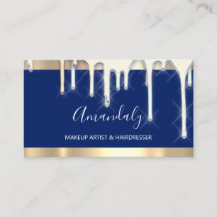 Friseur Makeup Artist Navy Gold 3D-Tropfen Visitenkarte