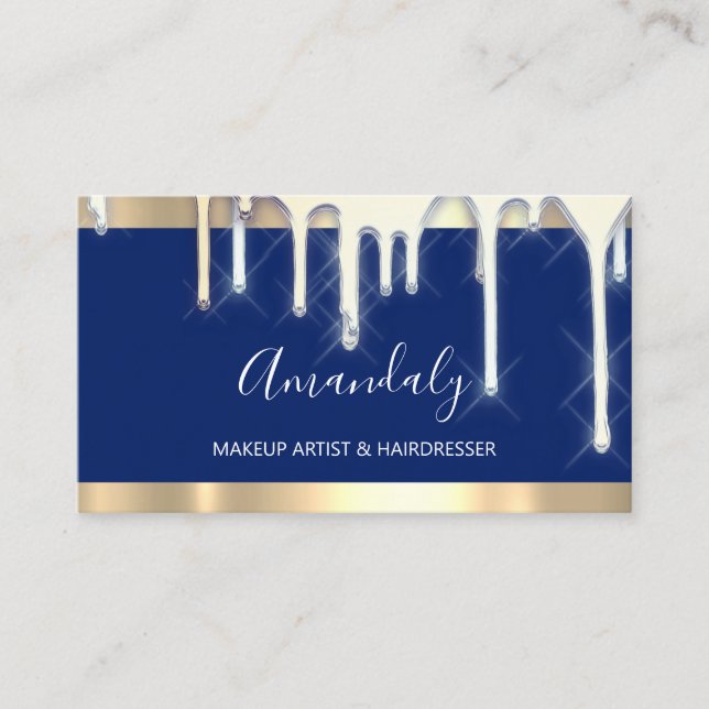 Friseur Makeup Artist Navy Gold 3D-Tropfen Visitenkarte (Vorderseite)