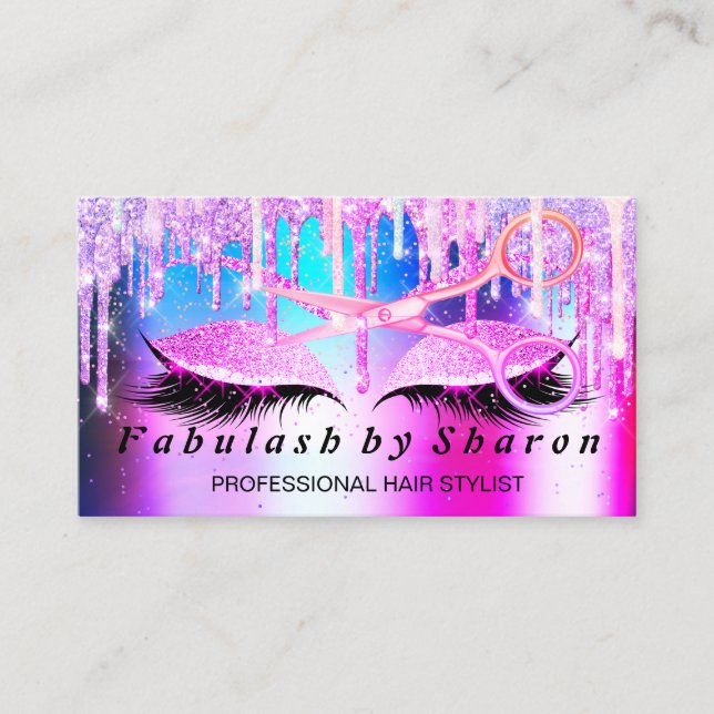 Friseur Makeup Eyelash Pink VIP Tropfen Schere Visitenkarte (Vorderseite)