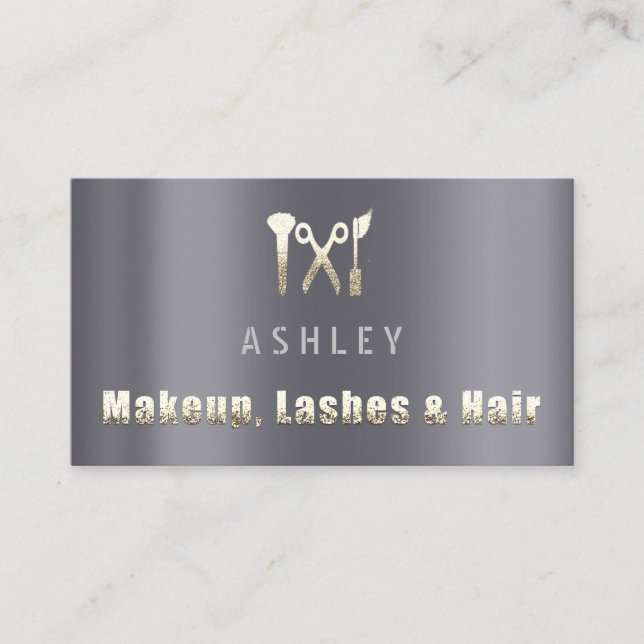 Friseur Makeup Lash Terminationskarte Grau Gold Visitenkarte (Vorderseite)