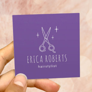Friseur Minimalistische Schere Lila Salon Quadratische Visitenkarte