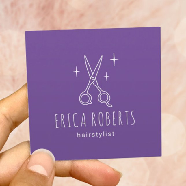 Friseur Minimalistische Schere Lila Salon Quadratische Visitenkarte (Von Creator hochgeladen)