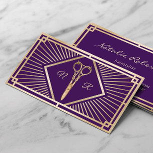 Friseur Modern Lila & Gold Art Deco Salon Visitenkarte