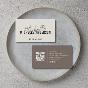 Friseur Modern Neutral und Taupe QR Code Visitenkarte