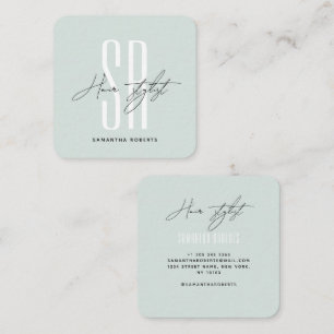 Friseur moderne blaue Monogramm-Initialen Quadratische Visitenkarte