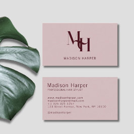 Friseur moderne Monogramm-Initialen pink rot Visitenkarte