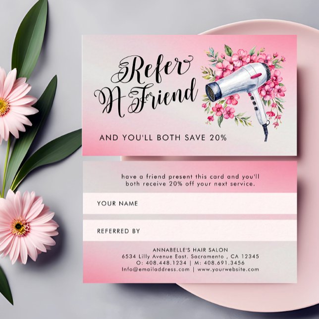 Friseur Modernes Aquarell Fön Empfehlungskarte (Von Creator hochgeladen)