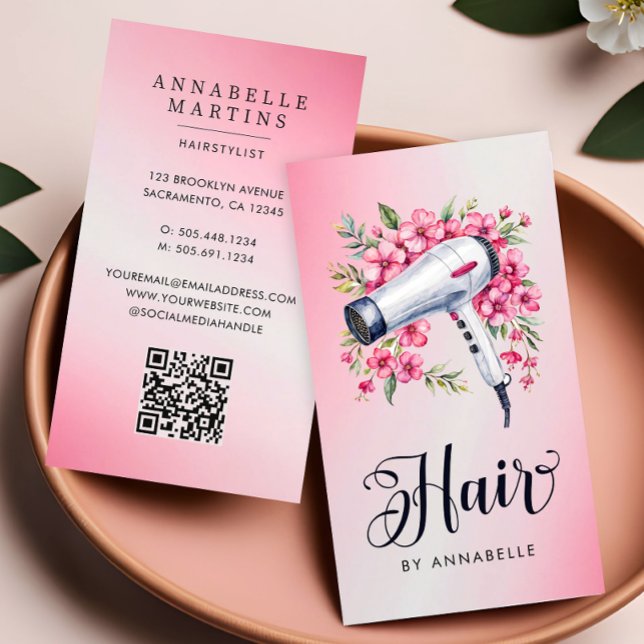 Friseur Modernes Aquarell Fön Visitenkarte (Von Creator hochgeladen)