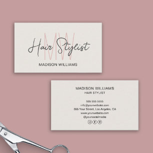 Friseur-Monogramm-Logo Beige Visitenkarte