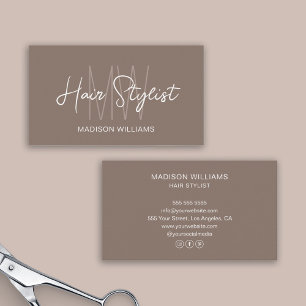 Friseur Monogramm-Logo Taupe Visitenkarte