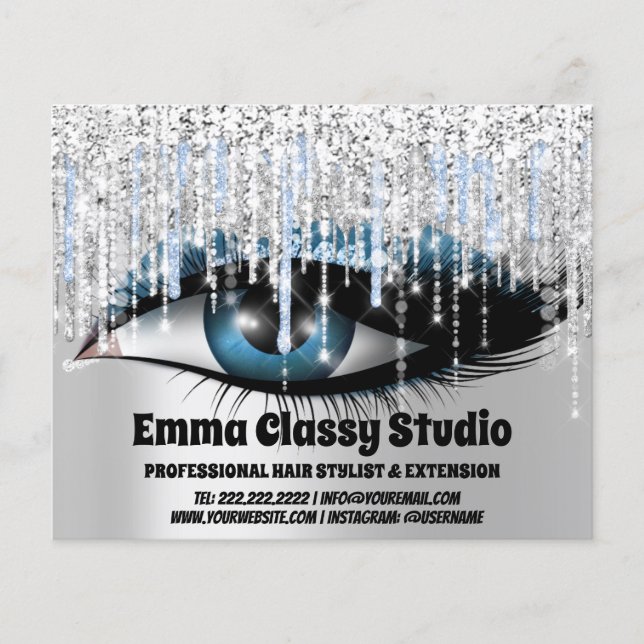 Friseur Nail Lashes Silbergraue Glitzer Tropfen Flyer (Vorne)