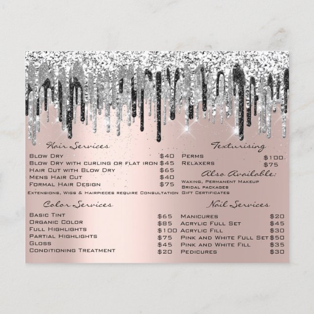 Friseur Nail Stylist Silver Gray Rose Tropfen Flyer (Hinten)