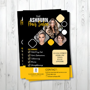 Friseur-Poster Individuelles Design in Schwarz-Gel Flyer