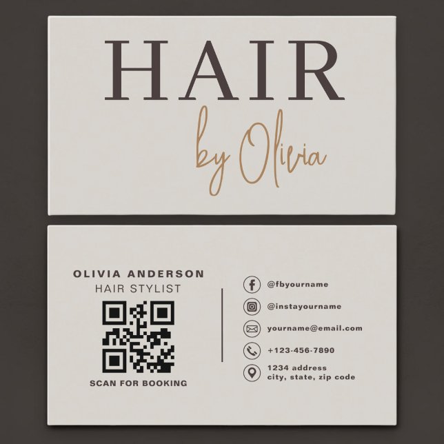 Friseur QR-Code Earthy Neutral Visitenkarte (Von Creator hochgeladen)