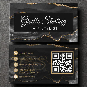 Friseur QR Code Schwarz Gold Achat Luxus Visitenkarte
