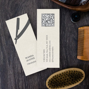 Friseur-Rasierer Beige Rustikal Kraft QR-Code Mini Visitenkarte