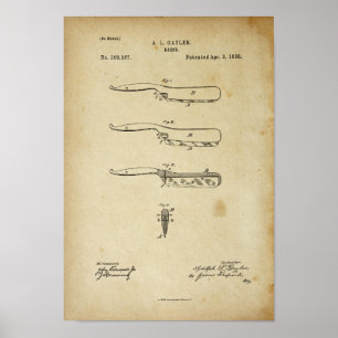 Friseur-Rasiermesser-Antiken-Patent-Plakat-alter Poster