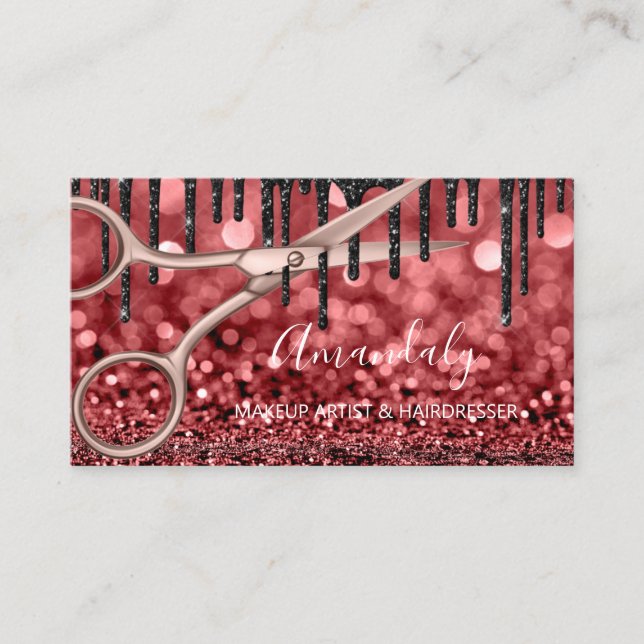 Friseur-Rose für Friseursalon GlitterScheren Tropf Visitenkarte (Vorderseite)
