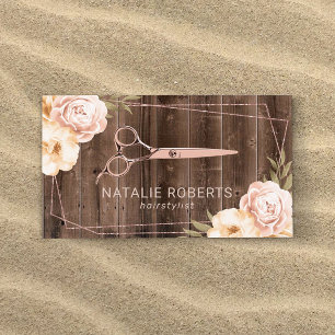 Friseur Rose Gold Schere Rustikale Blumen Visitenkarte