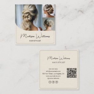 Friseur-Salon 3 Fotos QR Cream Quadratische Visitenkarte
