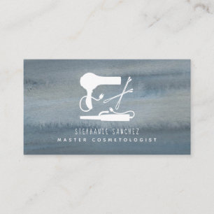 Friseur Salon Cosmetologin Blue Watercolor Visitenkarte