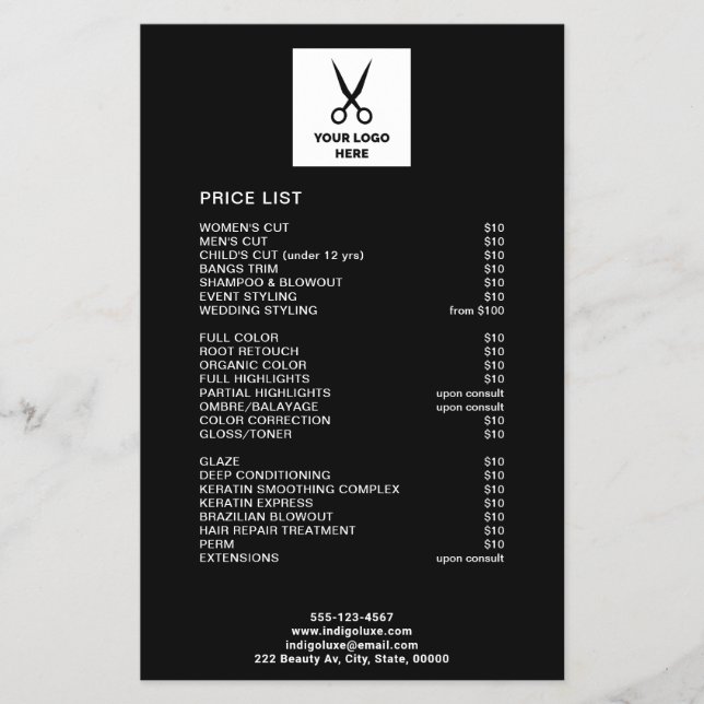 Friseur-Salon Fügen Sie Ihre Logos schwarze Preisl Flyer (Vorne)