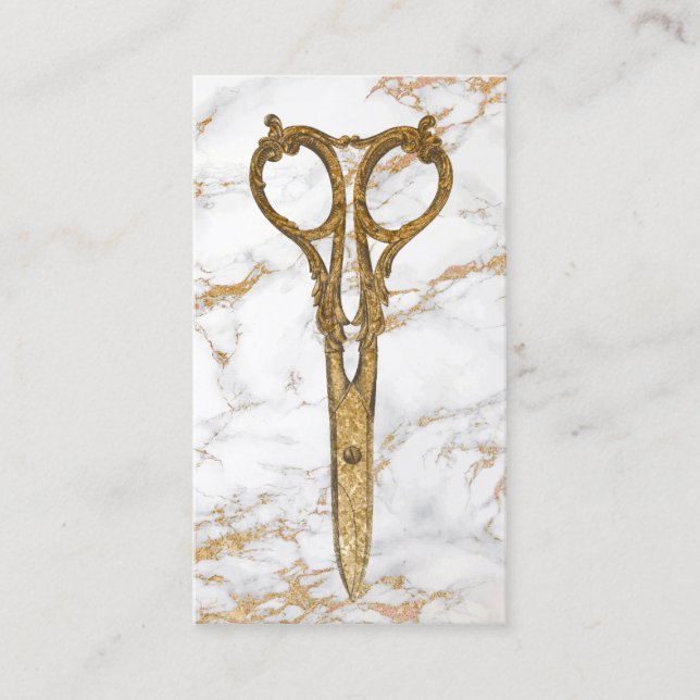 Friseur Salon Gold Antique Schere Trendy Marmor #2 Visitenkarte (Vorderseite)