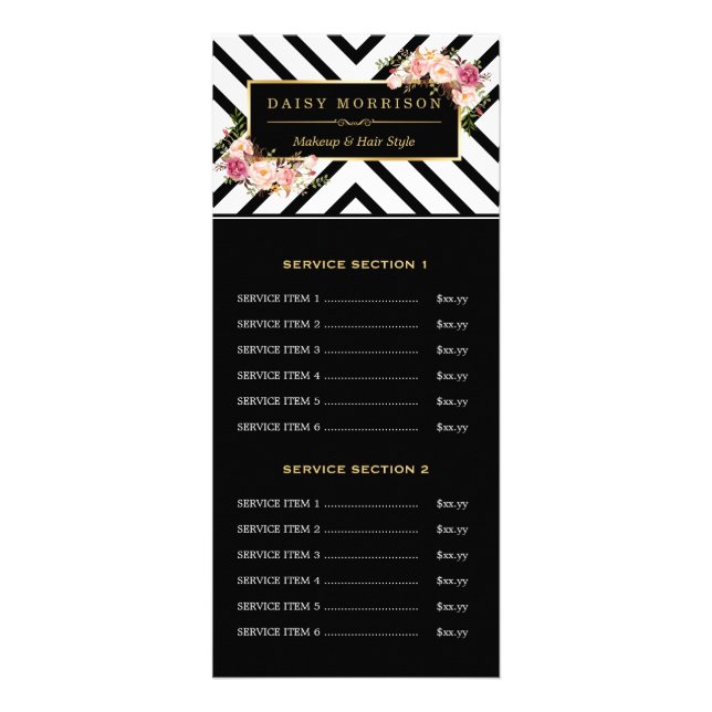 Friseur Salon Gold Blumenstrauß Preisliste Werbekarte (Vorne)