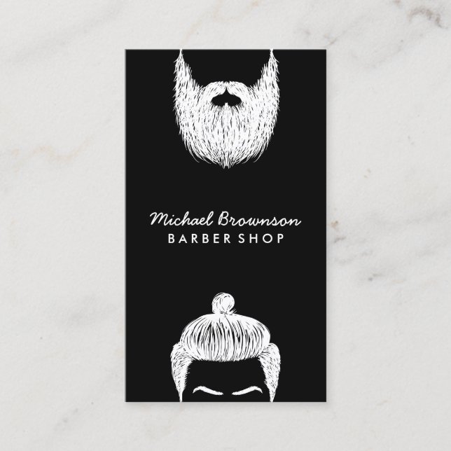 Friseur Salon Hipster Man Beard Black Barber Visitenkarte (Vorderseite)