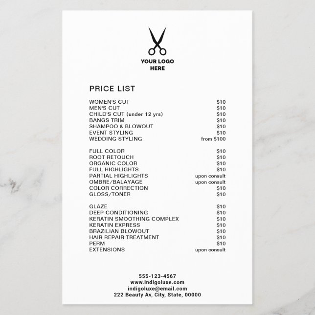 Friseur-Salon Menü "Add Your Logo Service"-Menü Pr (Vorne)