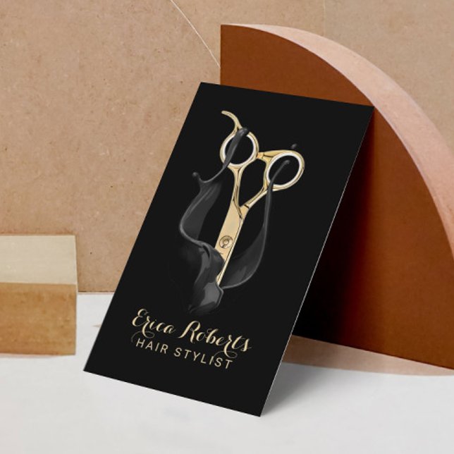 Friseur Salon Moderne Schwarz & Gold Haare Stylist Visitenkarte (Von Creator hochgeladen)