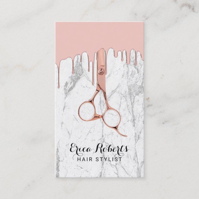 Friseur-Salon-Rose Gold-Driving White Marble Visitenkarte (Vorderseite)