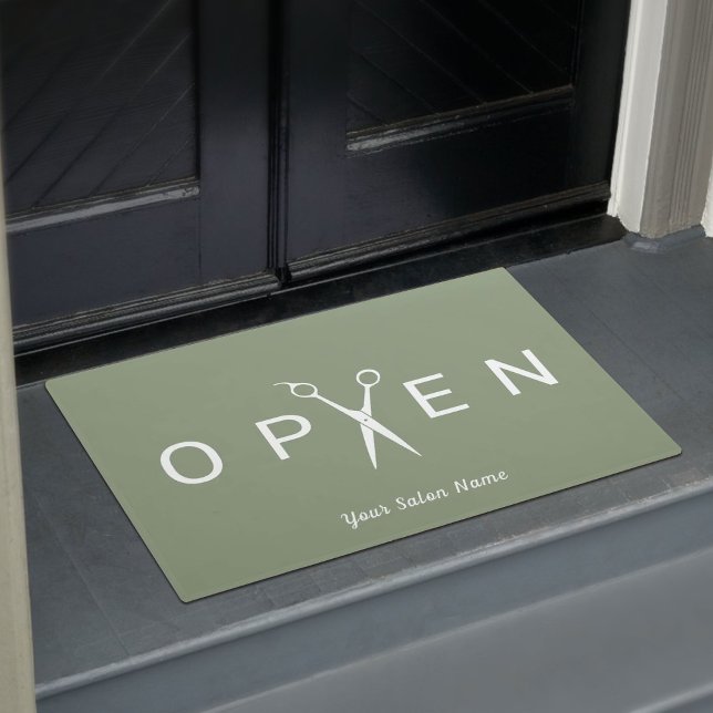 Friseur-Salon Schere Open Sage Grün Willkommen Fußmatte (Von Creator hochgeladen)