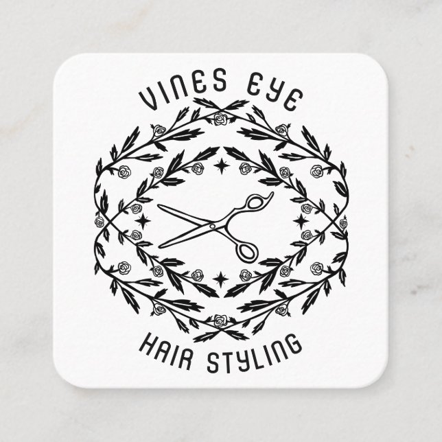 Friseur Salon Schere Rose Weintrauben Magical Boho Quadratische Visitenkarte (Vorderseite)