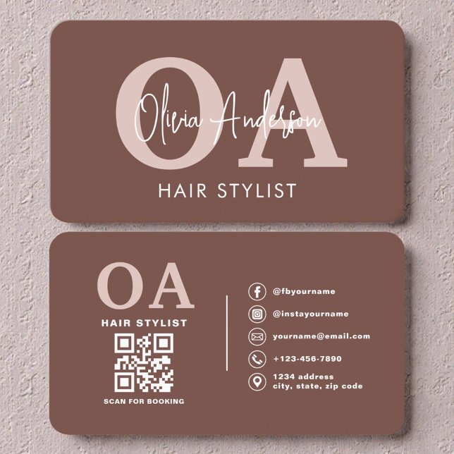 Friseur-Salon Terrakotta-QR-Code Visitenkarte (Von Creator hochgeladen)