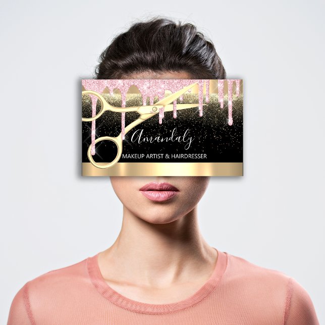 Friseur Schere Coiffeur Confetti Pink Gold Visitenkarte (Hairdresser Scissors Coiffeur Confetti Pink Gold Business Card)