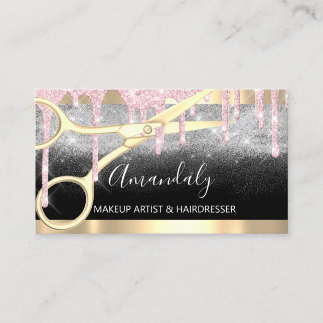 Friseur Schere Coiffeur Makeup Button Tropfen Visitenkarte (Vorderseite)