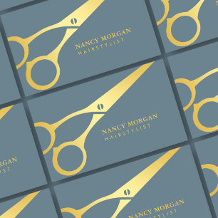 Friseur Schere Dusty Blau und Gold Visitenkarte