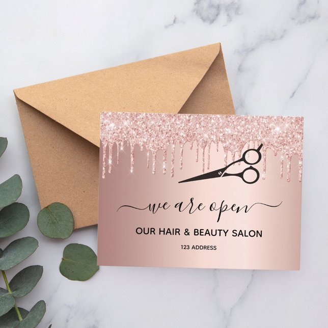 Friseur Schönheitssalon Rose Gold Glitzer Tropfen Postkarte (Von Creator hochgeladen)