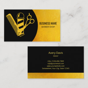 Friseur Shop Moderne Black & Gold Hair Stylist Visitenkarte