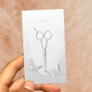 Friseur Silber Schere & Schmetterling Papierkunst Visitenkarte