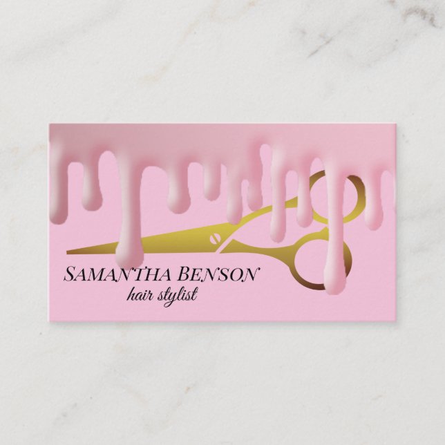 Friseur Stilfserei Rosa Treiben Goldener Schere Sa Visitenkarte (Vorderseite)