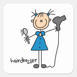 Friseur-Strichmännchen Quadratischer Aufkleber